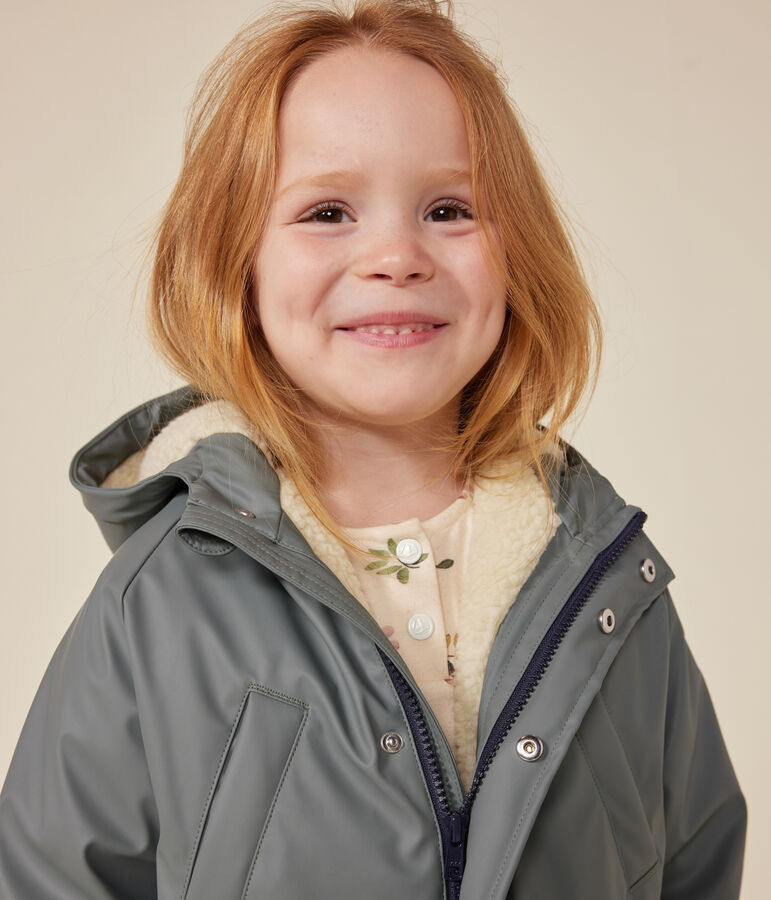 Children's warm sherpa-lined raincoat green
