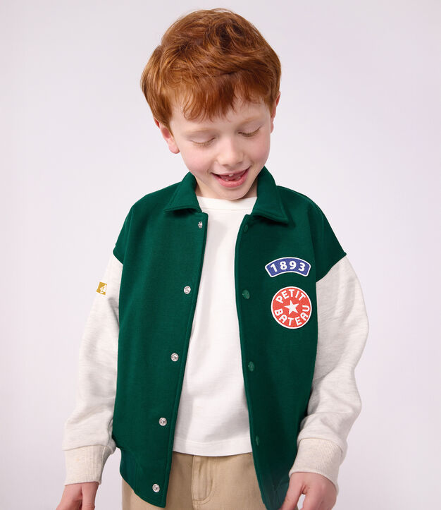 Children's varsity-style jacket in colourblock cotton green/beige