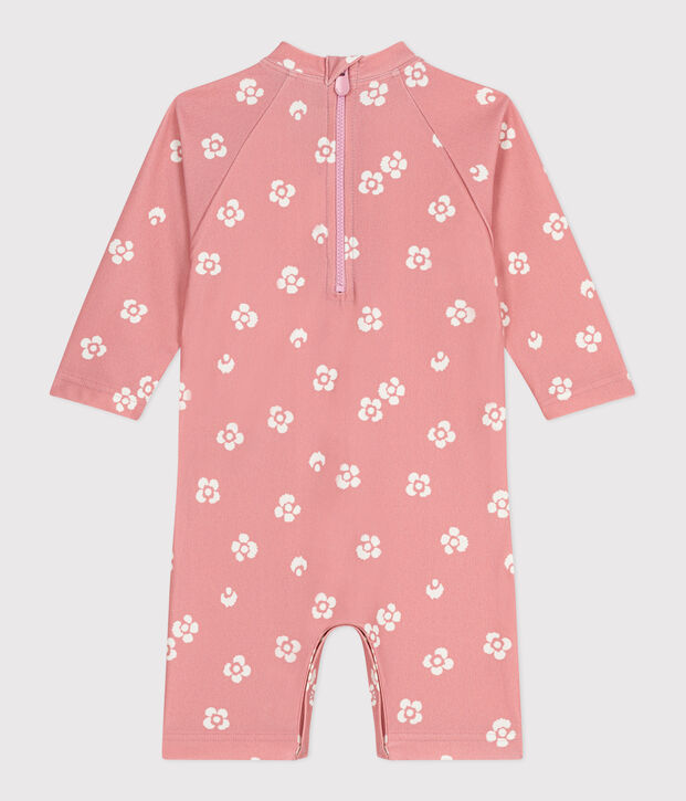 Babies' anti-UV floral print jumpsuit pink/white