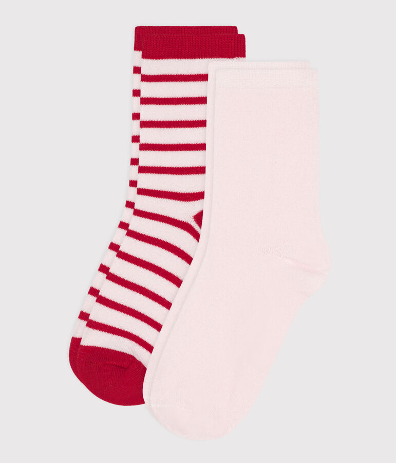 Pairs of girls' stripy cotton socks - 2-pack multicolor