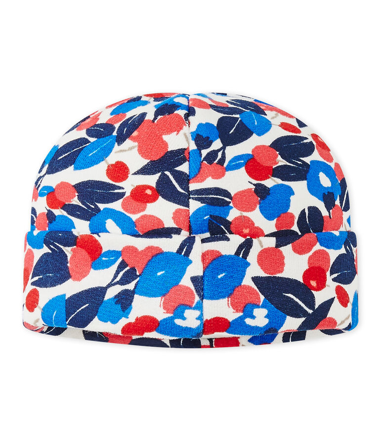 Baby girl's cap in printed fleece MARSHMALLOW white/MULTICO white