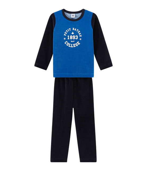 Boy's velour pyjamas with collegiate motif SMOKING blue/PERSE blue