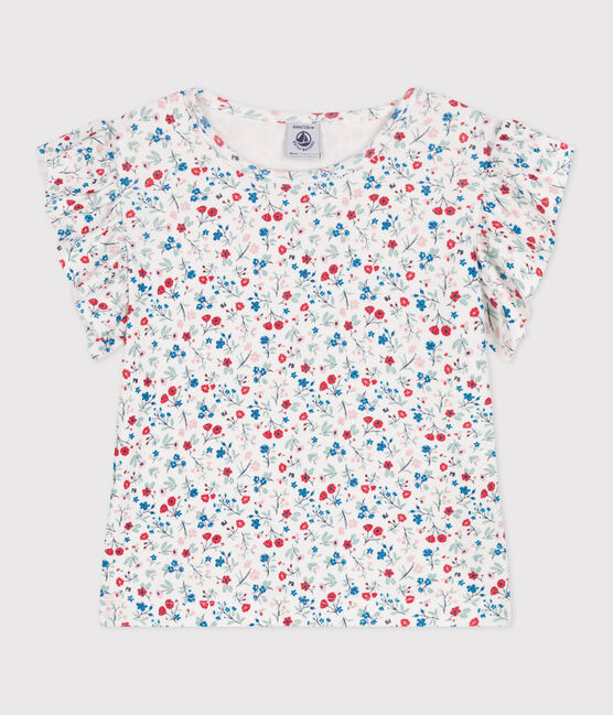 Children's short-sleeved floral cotton T-shirt MARSHMALLOW white/MULTICO white