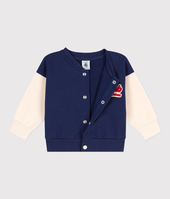 Babies' Fleece Varsity Jacket CHALOUPE blue/AVALANCHE white