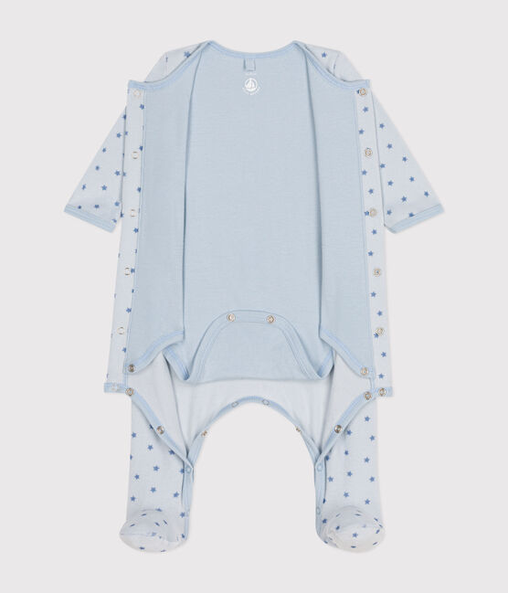 Babies' velour bodyjamas printed with tiny stars GOMME blue/BEACH