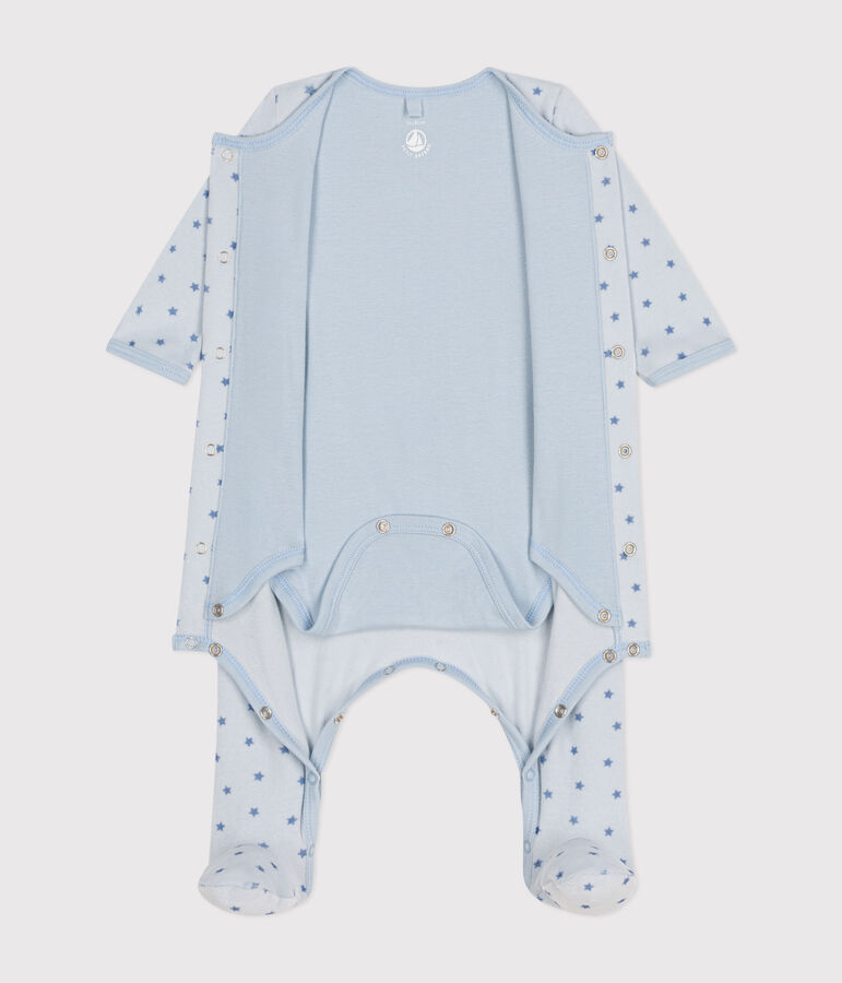 Babies' velour bodyjamas printed with tiny stars blue/blue
