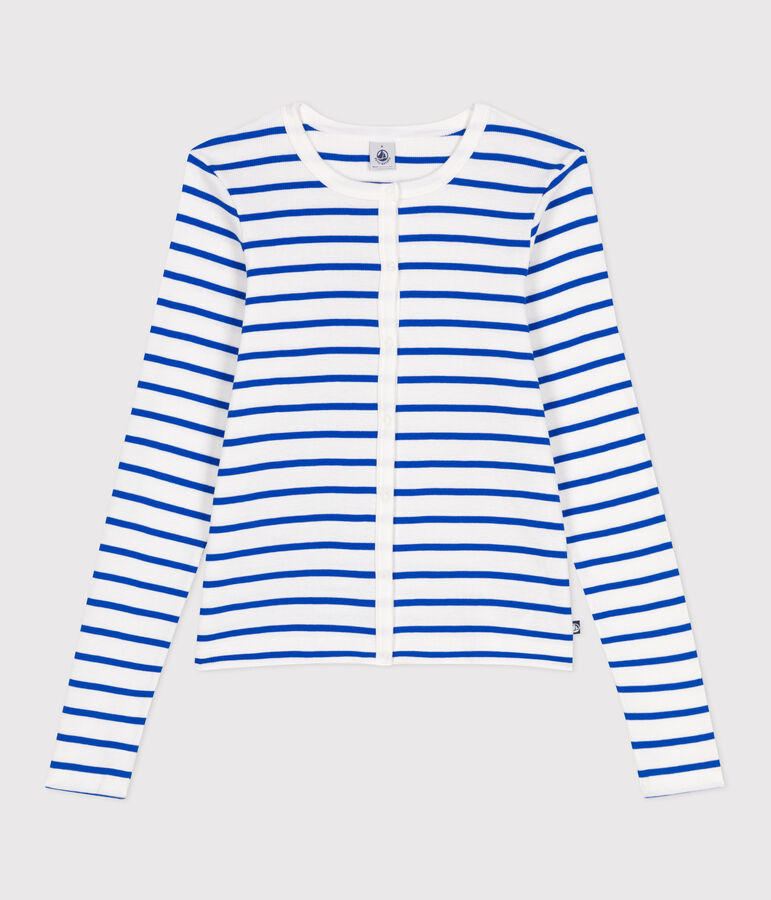 Women's plain cotton cardigan white/blue