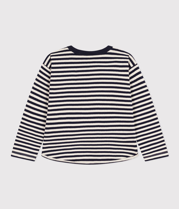 Boys' long-sleeved tube knit T-shirt blue/ecru