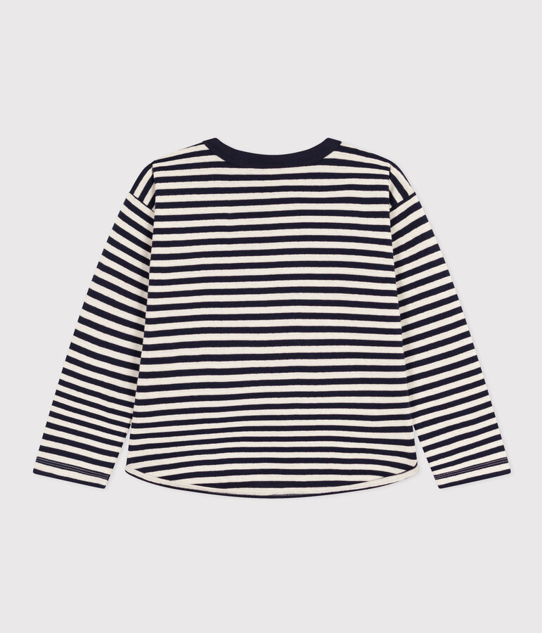 Boys' long-sleeved tube knit T-shirt blue/ecru