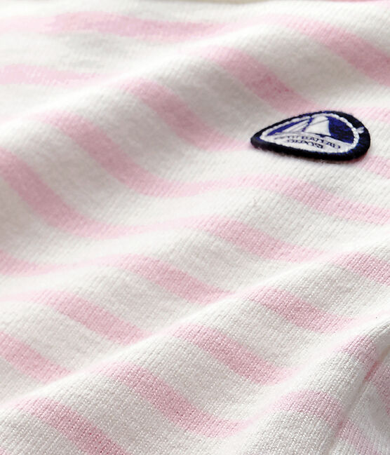 Baby's long-sleeved sailor-style bodysuit MARSHMALLOW white/BABYLONE pink