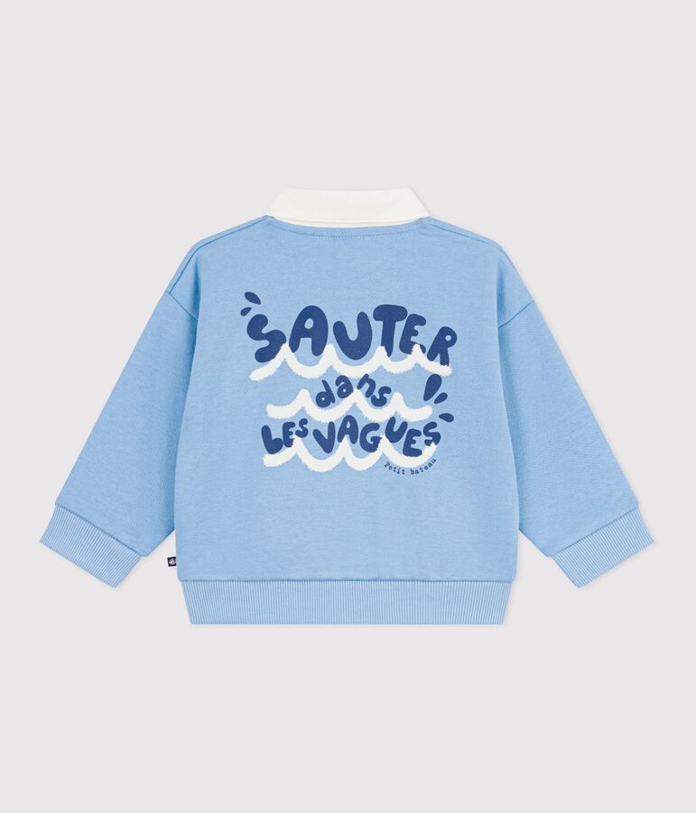 Babies' cotton sweatshirt embroidered with a seagull and a motif at the back FLO blue