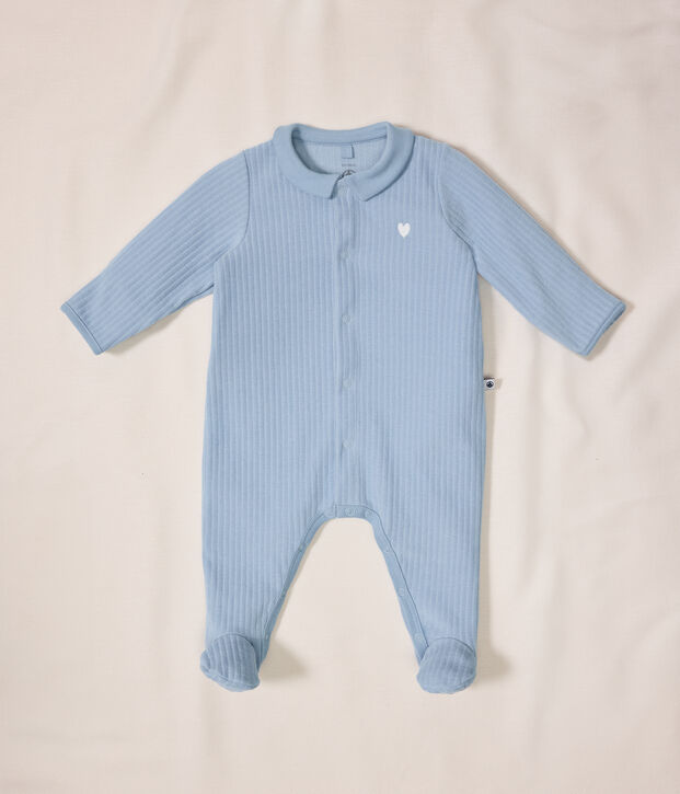 Babies' plain velour pyjama suit with a collar FLO