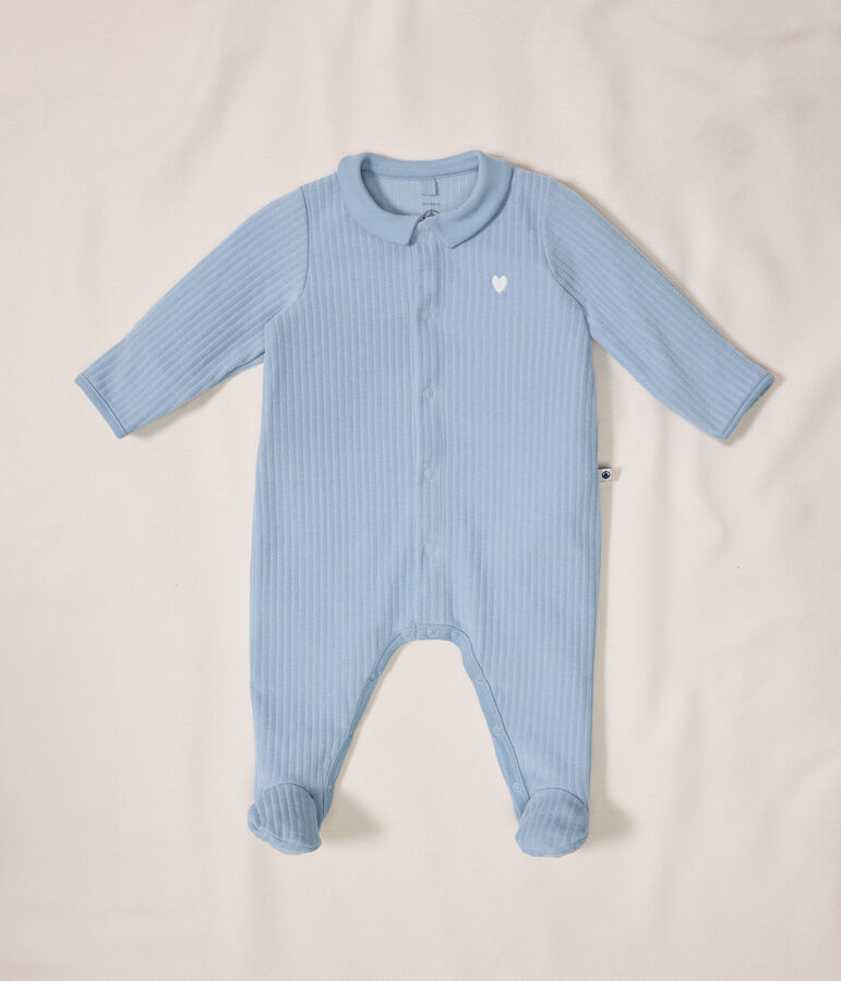 Babies' plain velour pyjama suit with a collar blue