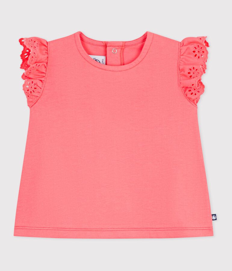 Babies' short-sleeved plain cotton T-shirt pink