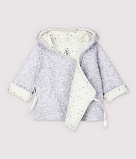 Babies' Grey Hoody in Quilted Organic Cotton Tube Knit POUSSIERE CHINE grey
