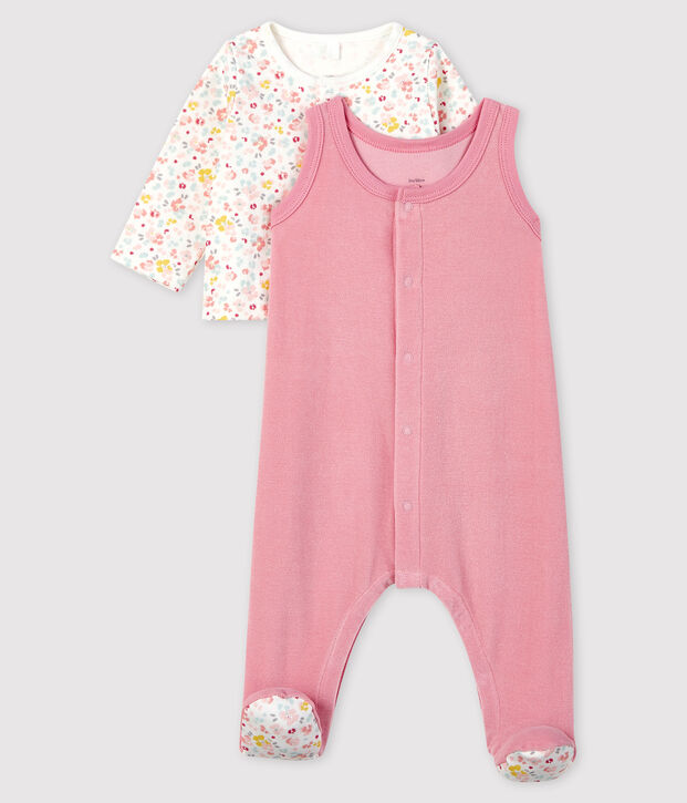 2-piece velvet baby set with pink flowers pink/multicolor