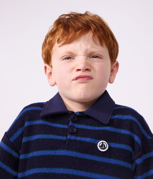 Children's stripy cotton polo neck sweatshirt blue/green/blue
