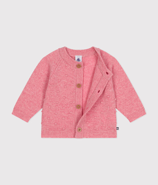 Knitted cardigan containing wool for babies. ROSELINE CHINE pink