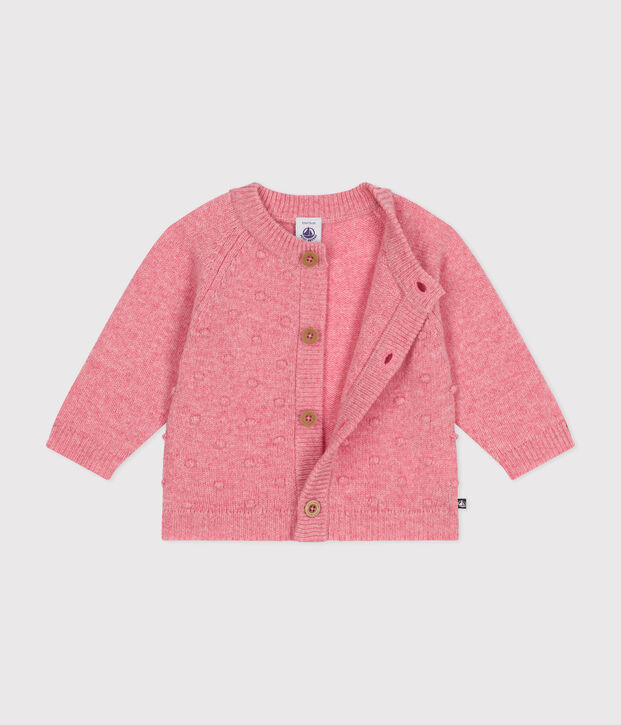 Knitted cardigan containing wool for babies. pink