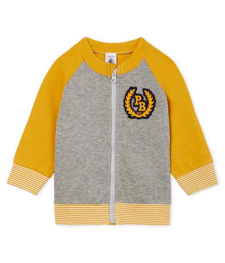 Baby Boys' Zip-Up Tube Knit Cardigan grey/yellow