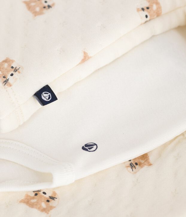 Babies' red panda-printed cotton 3-piece set Ecru/multicolor