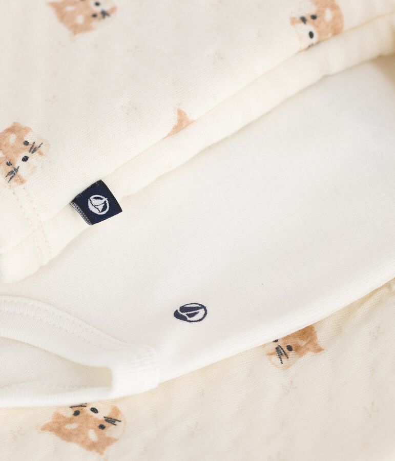 Babies' red panda-printed cotton 3-piece set Ecru/multicolor