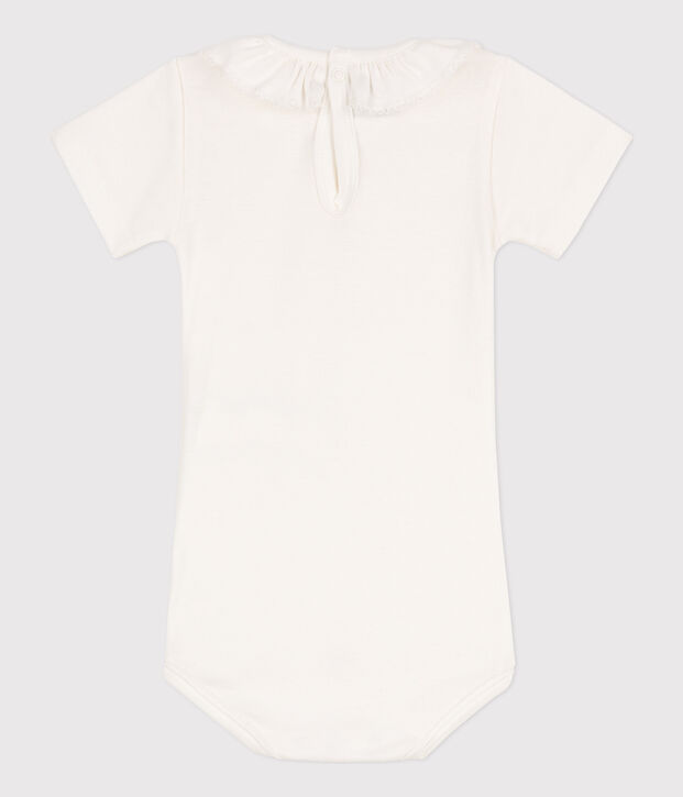 Babies' Short-Sleeved Cotton Bodysuit With Ruffle Collar white