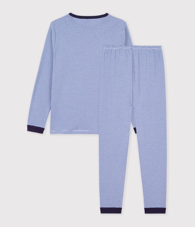 Children's stripy cotton pyjamas blue/white