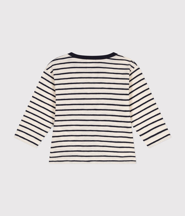 Babies' Long-Sleeved Jersey T-Shirt Ecru/blue