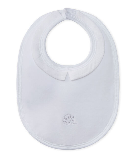 Baby's unisex bib in lined velour ECUME white