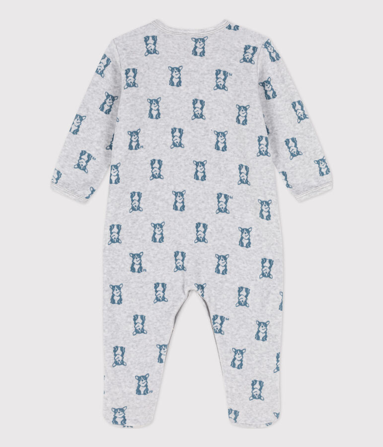 Babies' Dog Patterned Velour Sleepsuit grey/blue