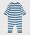 Babies' stripy wool and cotton knit playsuit ADRIATIC blue/CO2