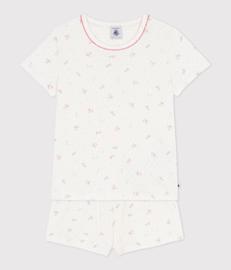 Children's short floral-print openwork cotton pyjamas white/multicolor