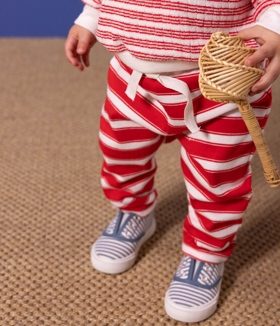Babies' Thick Striped Jersey Trousers PEPS red/MARSHMALLOW white