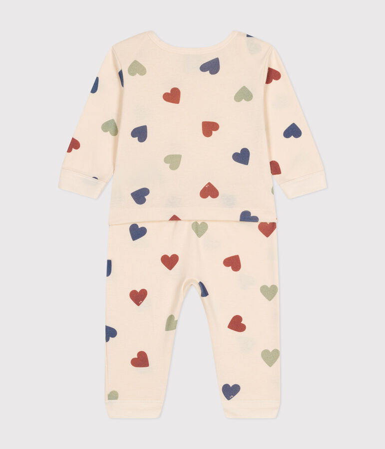 Babies' Footless Cotton Heart Pyjamas Ecru/multicolor
