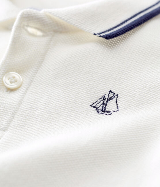 Baby boys' plain piqué polo shirt MARSHMALLOW white