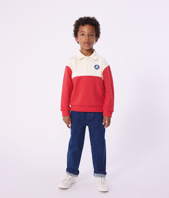 Children's polo-style cotton sweatshirt MILK red/POMPIER