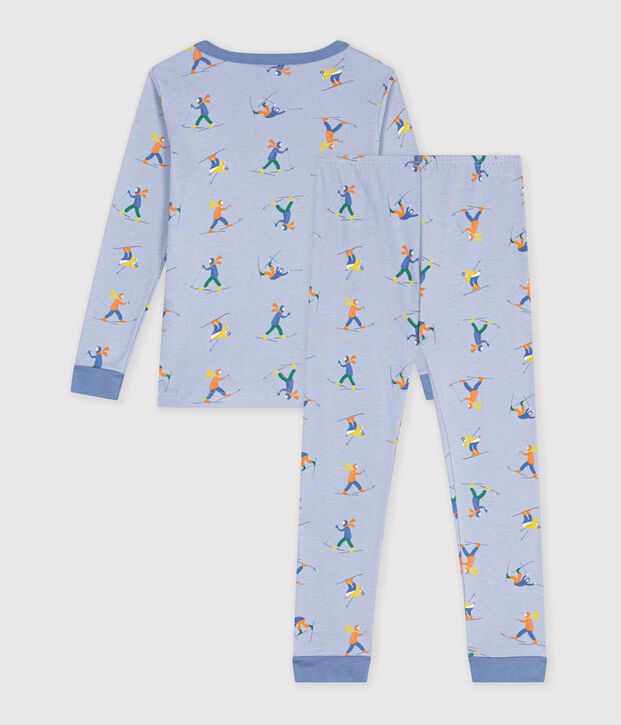Children's snug-fitting printed cotton pyjamas blue/white/multicolor