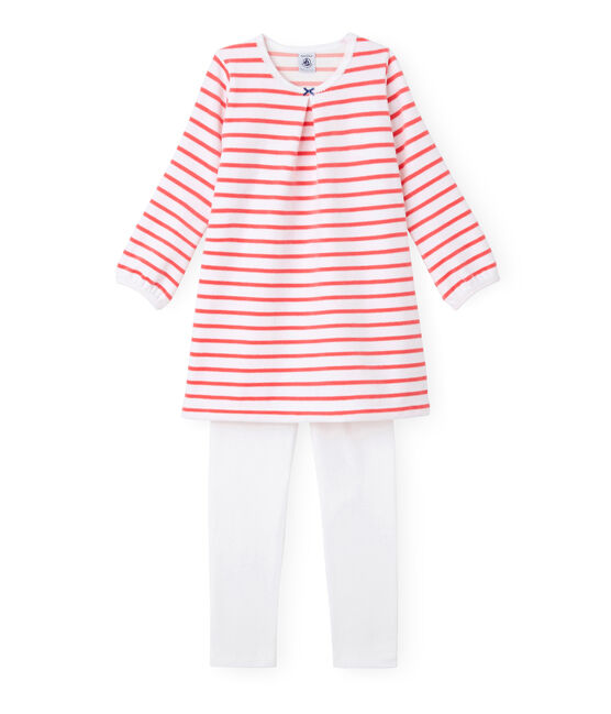 Chemise de nuit fille à rayure marinière et son legging ECUME white/CARMEN red