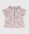 Babies' short-sleeved cotton blouse with a flower print blue/multicolor