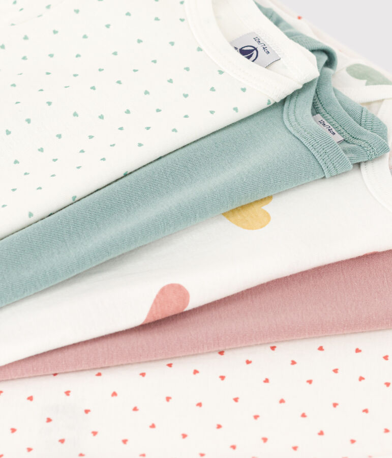 Babies' Heart Patterned Long-Sleeved Cotton Bodysuits - 5-Pack multicolor