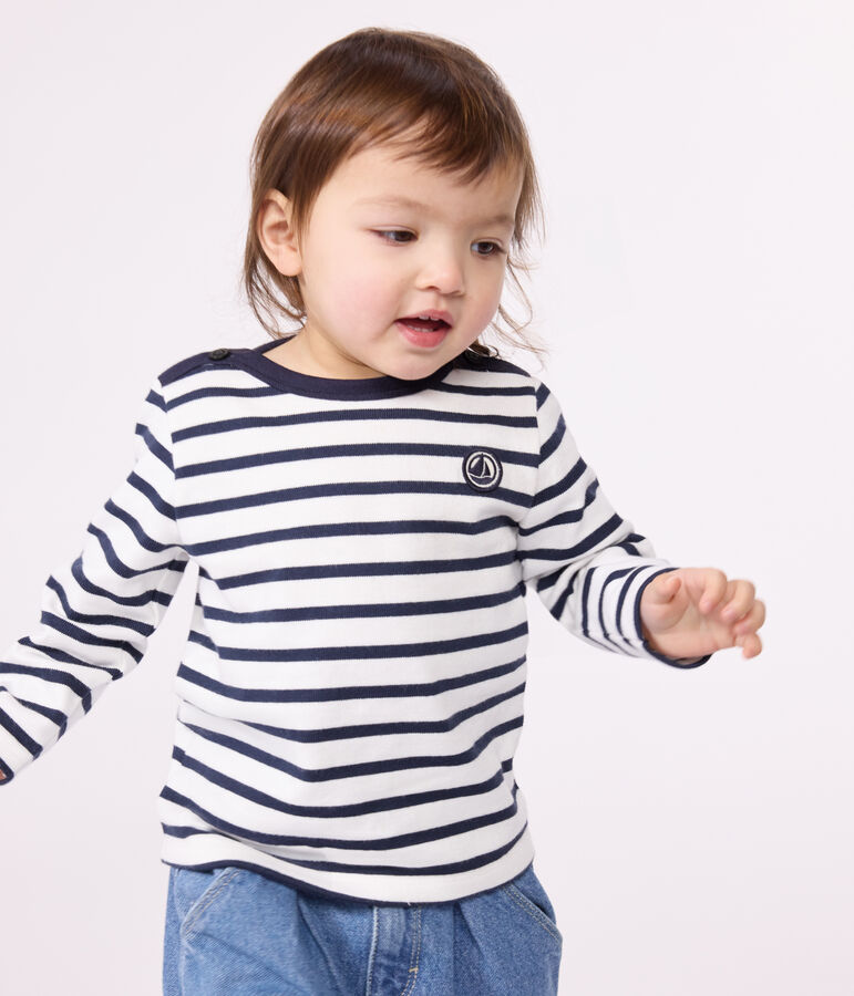Babies' Thick Jersey Breton Top white/blue
