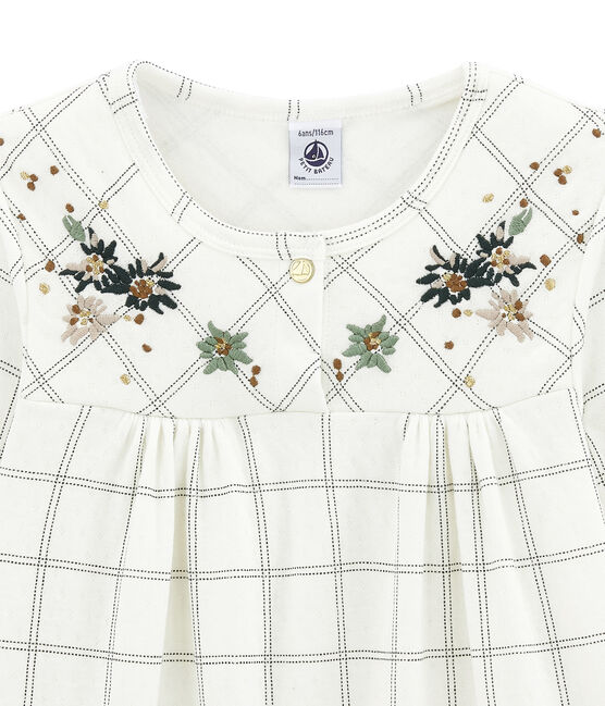 Girl's embroidered blouse MARSHMALLOW white/SHERWOOD green