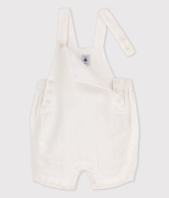Babies' Linen Dungaree Shorts ECUME white