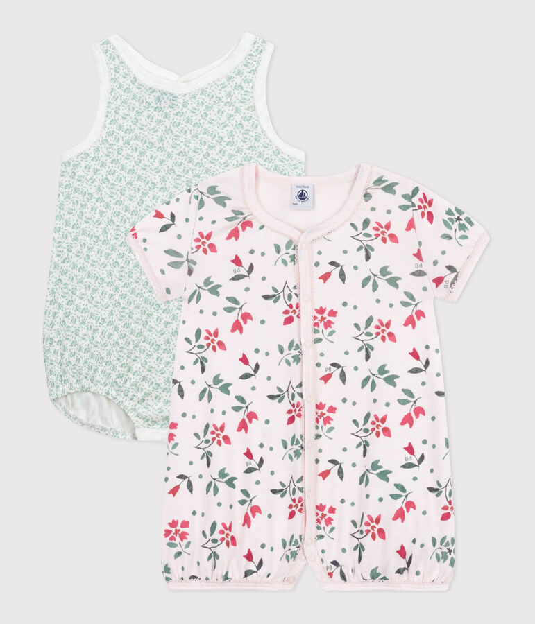 Babies' short floral cotton jumpsuits - 2-Pack multicolor