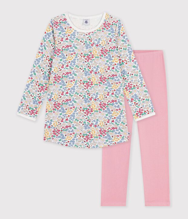 Children's nightdress and leggings in floral tube knit fabric pink/multicolor