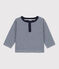 Babies' Long-Sleeved Pinstriped Tube Knit T-Shirt MEDIEVAL blue/MONTELIMAR
