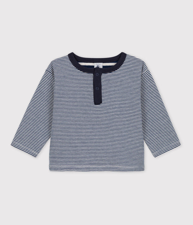 Babies' Long-Sleeved Pinstriped Tube Knit T-Shirt blue/beige