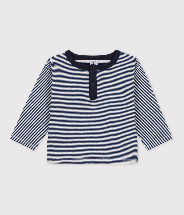 Babies' Long-Sleeved Pinstriped Tube Knit T-Shirt blue/beige