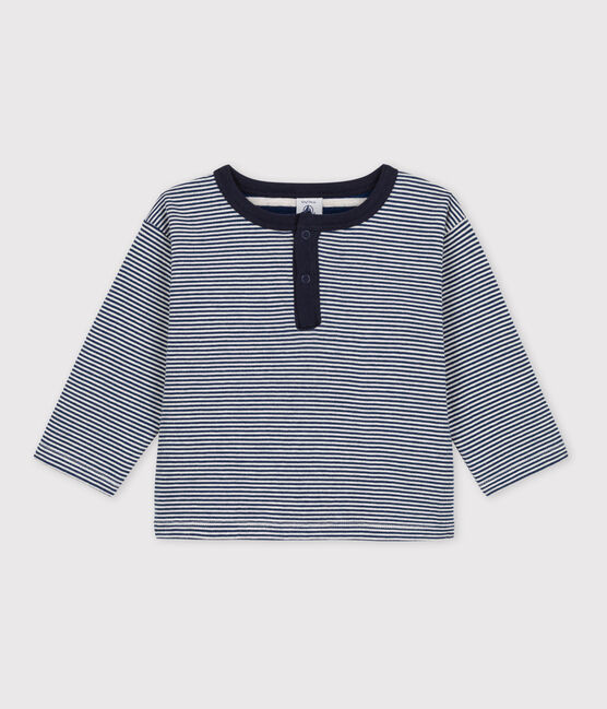Babies' Long-Sleeved Pinstriped Tube Knit T-Shirt MEDIEVAL blue/MONTELIMAR
